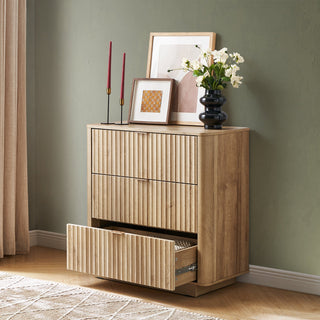 Brooklyn 3 Piece Bedroom Set, Golden Oak, dresser drawers open