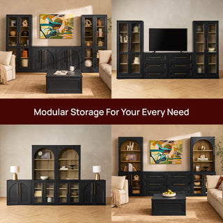 Blake Dresser TV Stand with Acrylic Cabinet Bookshelves, Black Oak - modular configurations