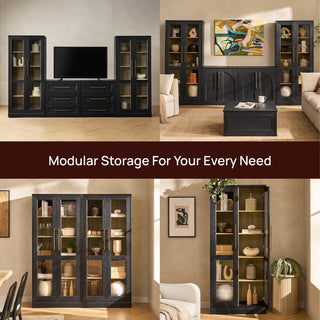 Blake Tall Acrylic Display Cabinet Angular, Black Oak Set of 2 - modular configurations