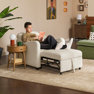 Sophie Sleeper Armchair reclining, Pearl White Bouclé