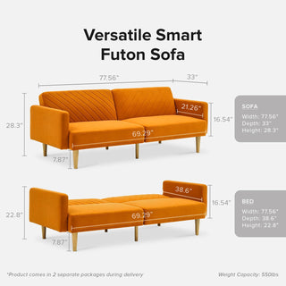 Chloe Futon Sofa Bed, Apricot Velvet