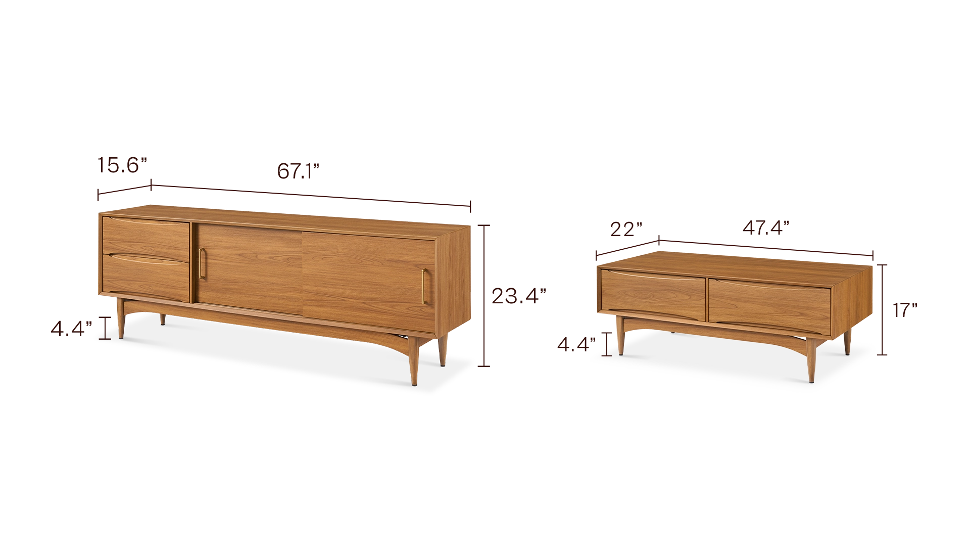 Retrovie 67” TV Stand & Storage Coffee Table Set