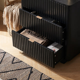 Brooklyn Hutch Dresser in Black Oak, dresser drawers open