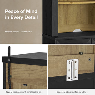 Blake Modular Storage Cabinet with Hutch Arched, Black Oak