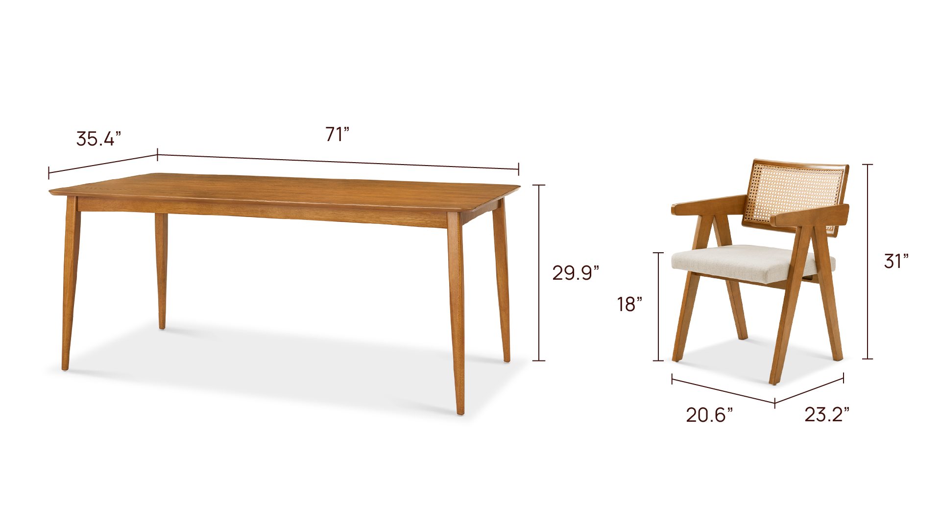 Weava 6-Seater Armchair Dining Table Set (71")