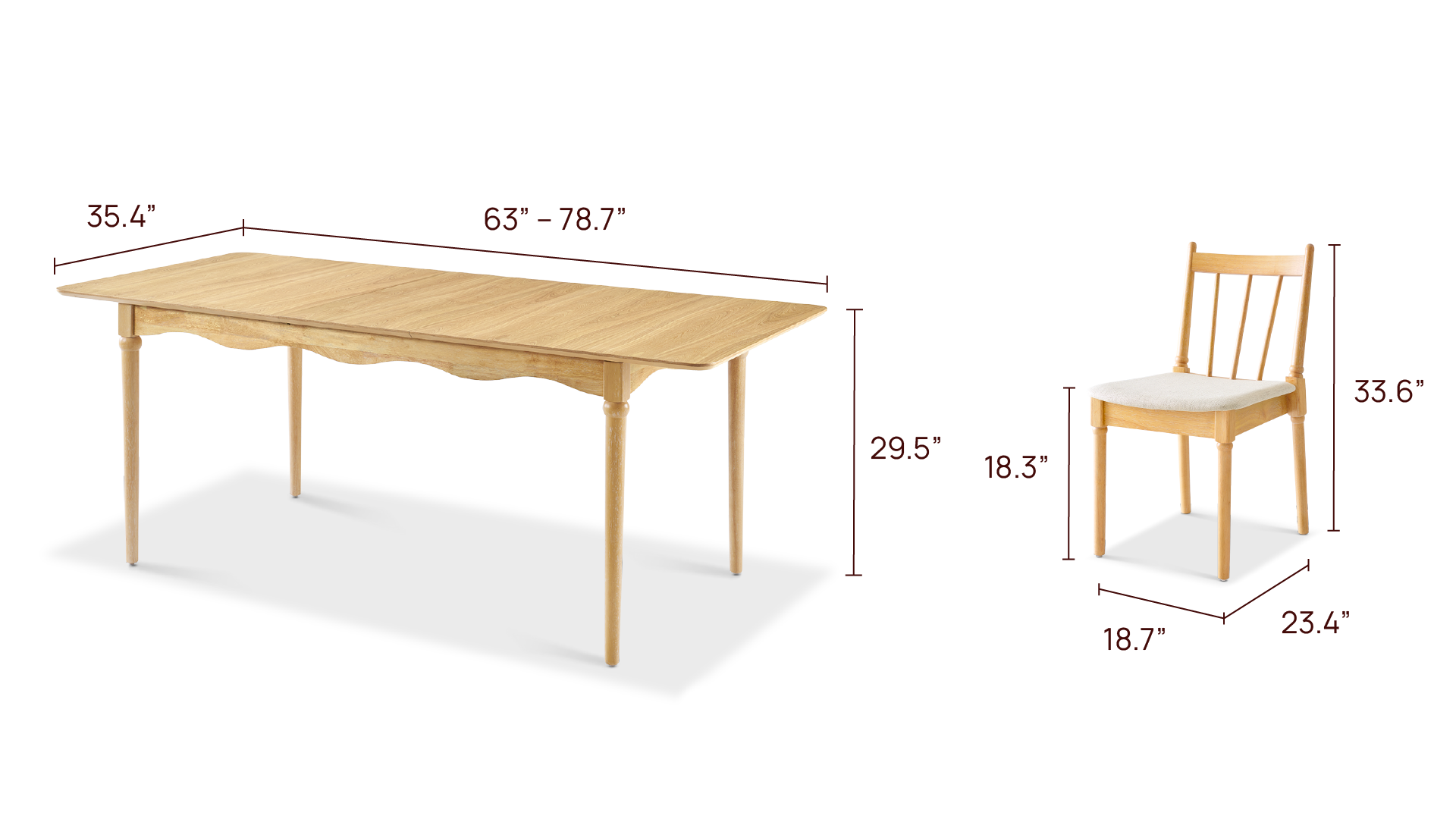 Elowen 63-78.7" Dining Table Set for 6