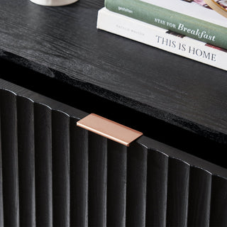 Brooklyn 3 Piece Bedroom Set, Black Oak, rose-gold tone aluminum handle detail