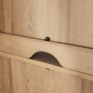 Brooklyn Hutch Cabinet in Golden Oak, cable routing hole in the hutch