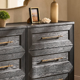 Blake Dresser TV Stand with Acrylic Cabinet Bookshelves, Black Oak - detail