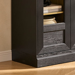 Blake Arched TV Cabinet with Tall Arched Display Cabinets, Black Oak - heavy base