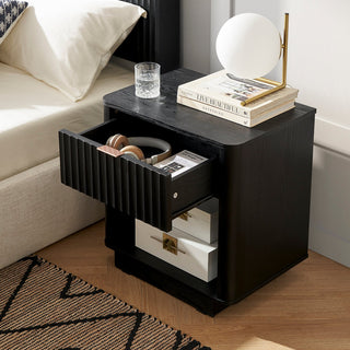 Brooklyn 5 Piece Bedroom Set, Black Oak, nightstand with drawer and open niche