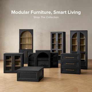 [Pre-order] Blake Modular Storage Cabinet with Hutch Arched, Black Oak