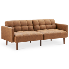 Aaron Futon Sofa Bed, Pecan Brown Faux Leather
