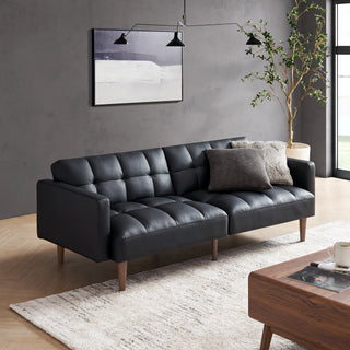 Aaron Futon Sofa Bed, Midnight Black Faux Leather