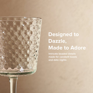 Adore Beaded Wine Glass Set of 4, Light Blue