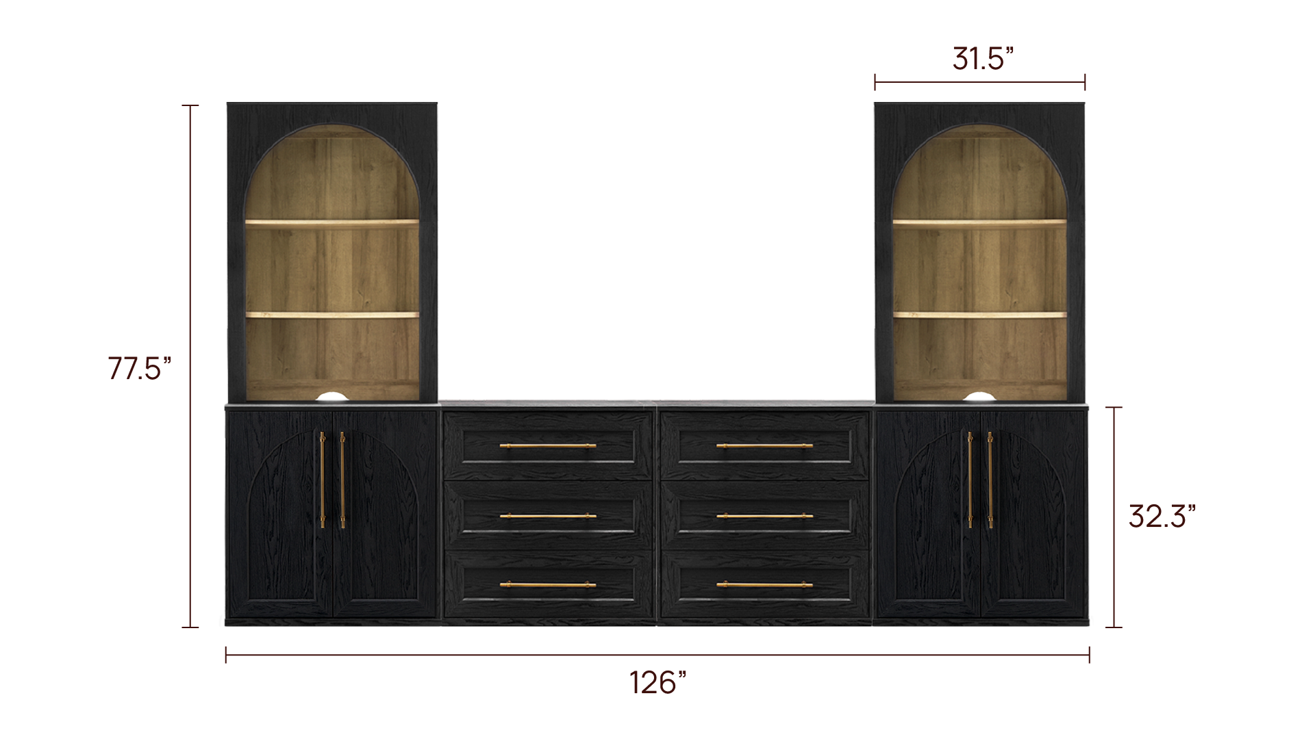 Blake 126" U Shape Entertainment Center, Hutch Shelf Style 1