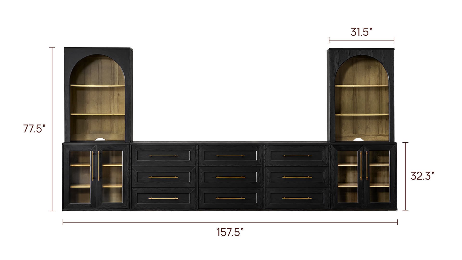 Blake 157" U Shape Entertainment Center, Hutch Shelf Style 6