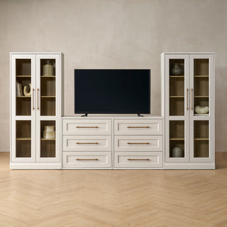 Blake 4 Piece Entertainment Center with Storage, Dresser TV Stand with Tall Display Cabinets