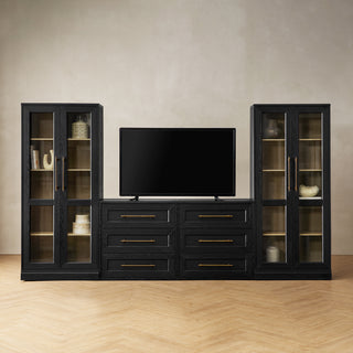 Blake 4 Piece Entertainment Center with Storage, Dresser TV Stand with Tall Display Cabinets