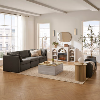 Blake 59" Electric Fireplace Mantel TV Stand + Coffee Table, White Oak