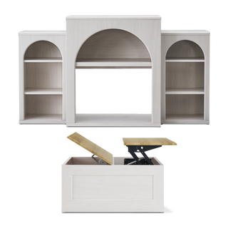 Blake 59" Electric Fireplace Mantel TV Stand + Coffee Table, White Oak