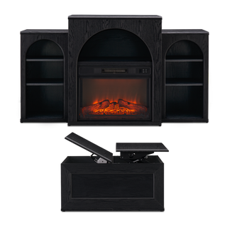 Blake 59" Electric Fireplace Mantel TV Stand + Coffee Table, Black Oak