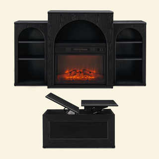 Blake 59" Electric Fireplace Mantel TV Stand + Coffee Table, Black Oak