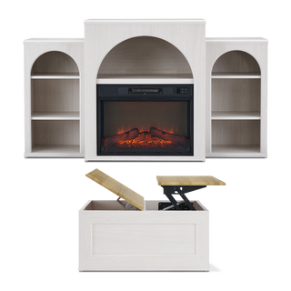 Blake 59" Electric Fireplace Mantel TV Stand + Coffee Table, White Oak