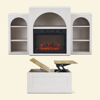 Blake 59" Electric Fireplace Mantel TV Stand + Coffee Table, White Oak