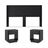 Brooklyn Headboard (King) + Side Tables (Pair), Black Oak Set