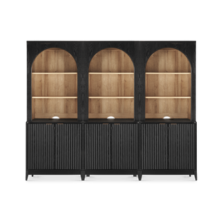Brooklyn Hutch Cabinet in Black Oak, Set of 3 lined up side by side