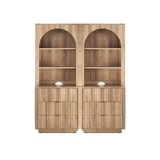 Brooklyn Hutch Dresser in Golden Oak, Set of 2 lined up side by side
