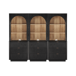 Brooklyn Hutch Dresser in Black Oak, Set of 3 lined up side by side