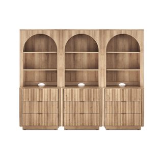 Brooklyn Hutch Dresser in Golden Oak, Set of 3 lined up side by side