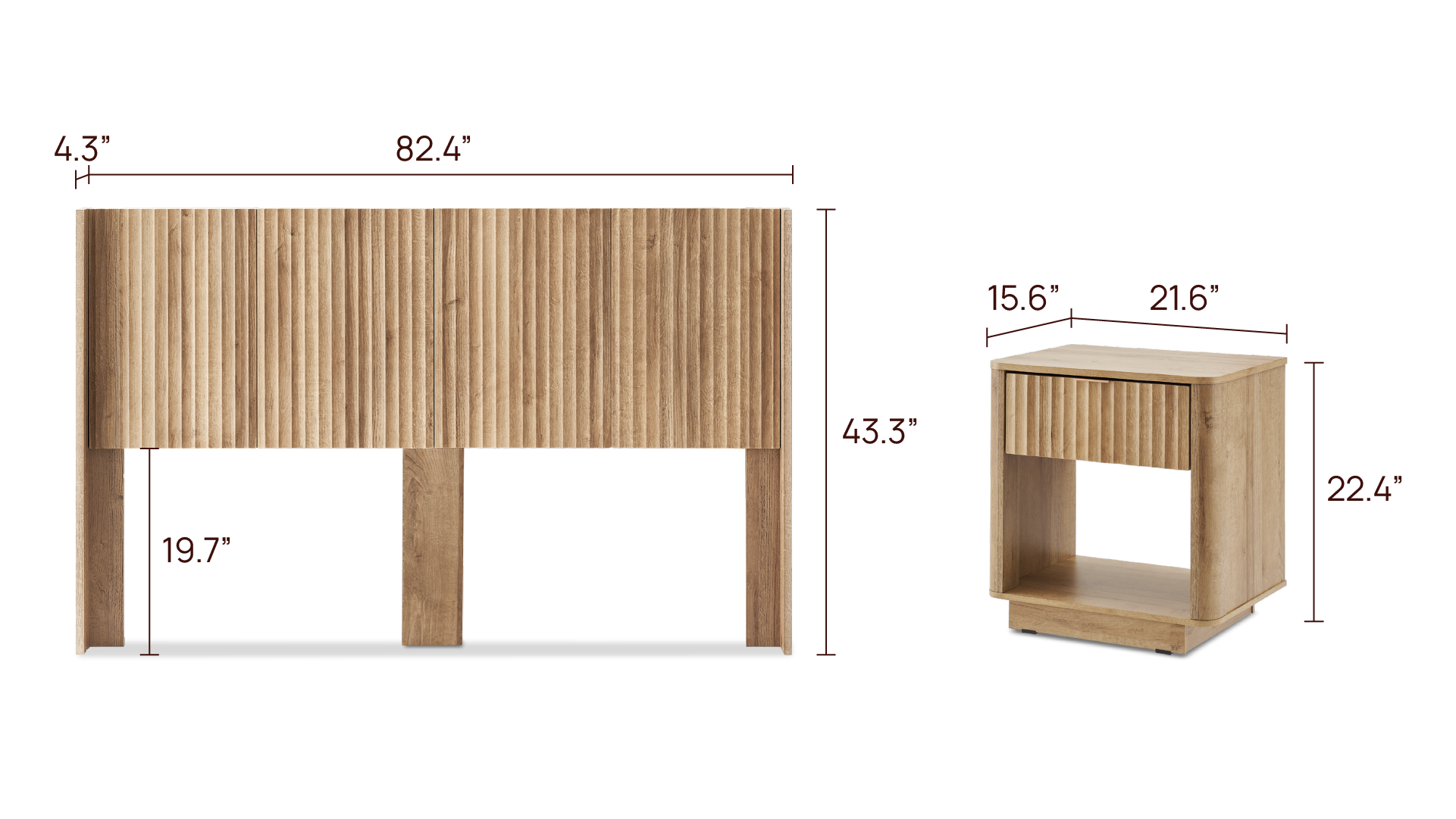 Brooklyn Bedroom Set - Headboard King + Bed Side Table (Pair)
