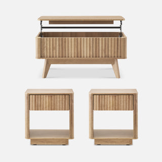 Brooklyn Side Tables (Pair) + Lift-top Coffee Table, Golden Oak Set