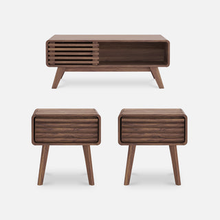 Ensley Twin Side Tables + Coffee Table, Walnut