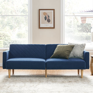 Chloe Futon Sofa Bed, Classic Blue Velvet