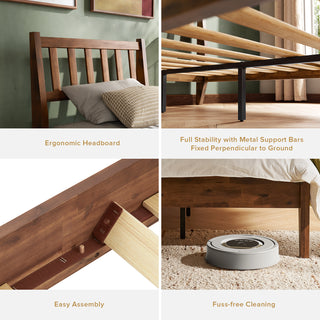 Ted Bed (Full), Solid Acacia Wood Platform Bed with Headboard