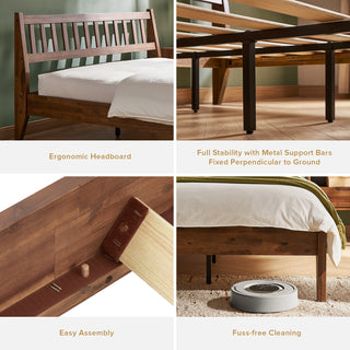 Ted Bed (King), Solid Acacia Wood Platform Bed with Headboard