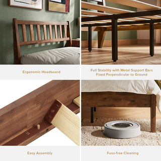 Ted Bed (Queen), Solid Acacia Wood Platform Bed with Headboard