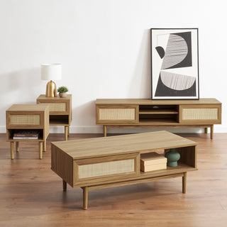 Haylee 59" TV Stand + Coffee Table + Side Table (Pair), Oak