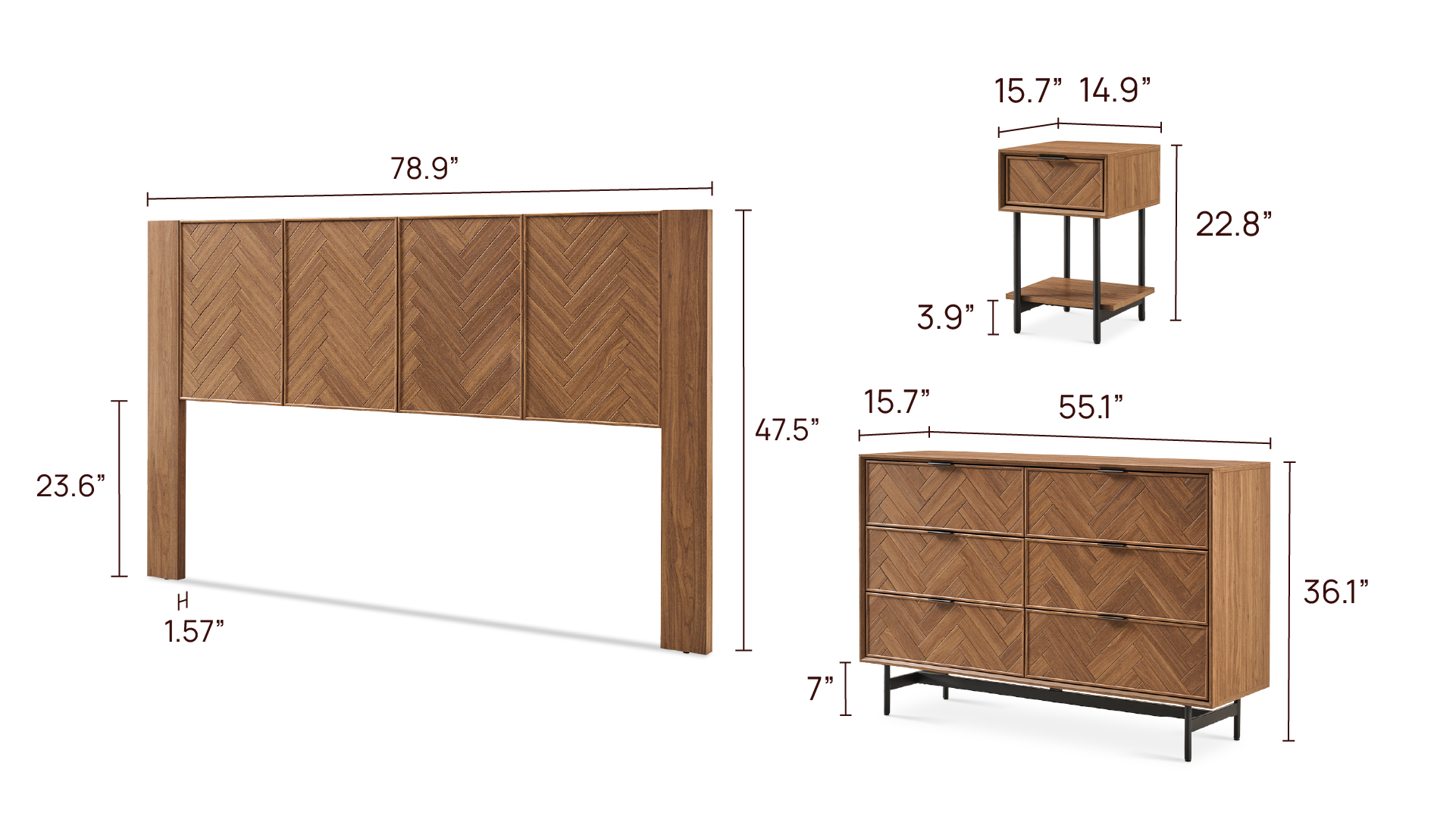 Axis 4-Piece Bedroom Set - King + 15" Nightstands + Dresser