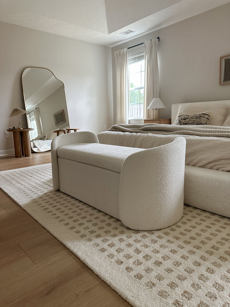 Sophie Bench in Pearl White Bouclé (@LinenOaksInteriors)