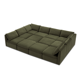 Macy Pit-Sectional Sofa with Storage, Olive Green Velvet