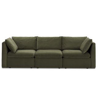 Macy 3 Seater Modular Sectional Sofa with Fully Removable Covers, Large Storage (Olive Green Velvet)