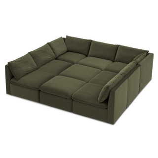 Macy Pit-Sectional Sofa with Storage, Olive Green Velvet