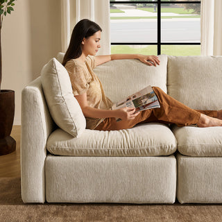 Macy 6 Seats Modular Sectional Sofa with Fully Removable Covers, Large Storage (Alpine Beige Chenille)