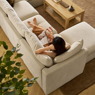 Macy 6 Seats Modular Sectional Sofa with Fully Removable Covers, Large Storage (Alpine Beige Chenille)