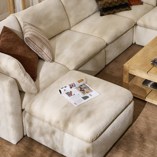Macy 6 Seats Modular Sectional Sofa with Fully Removable Covers, Large Storage (Alpine Beige Chenille)